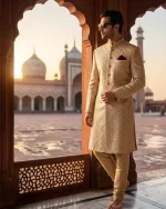 Luxury Champion Gold Sherwani with Premium Digital Thread Embroidery Royal Wedding Wear - Image 2
