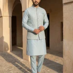 Stunning Ice Blue Waistcoat with Handmade Embroidery