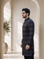 Luxury Black Sherwani with Handmade Digital Thread Embroidery - Image 3
