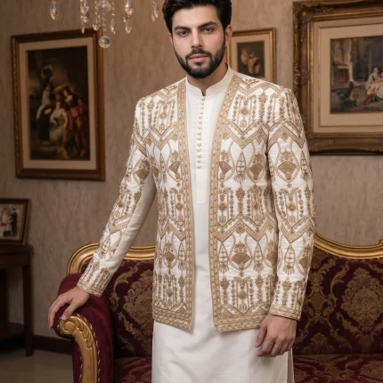 Luxurious Handmade Rawsilk Prince Coat with Royal Embroidery