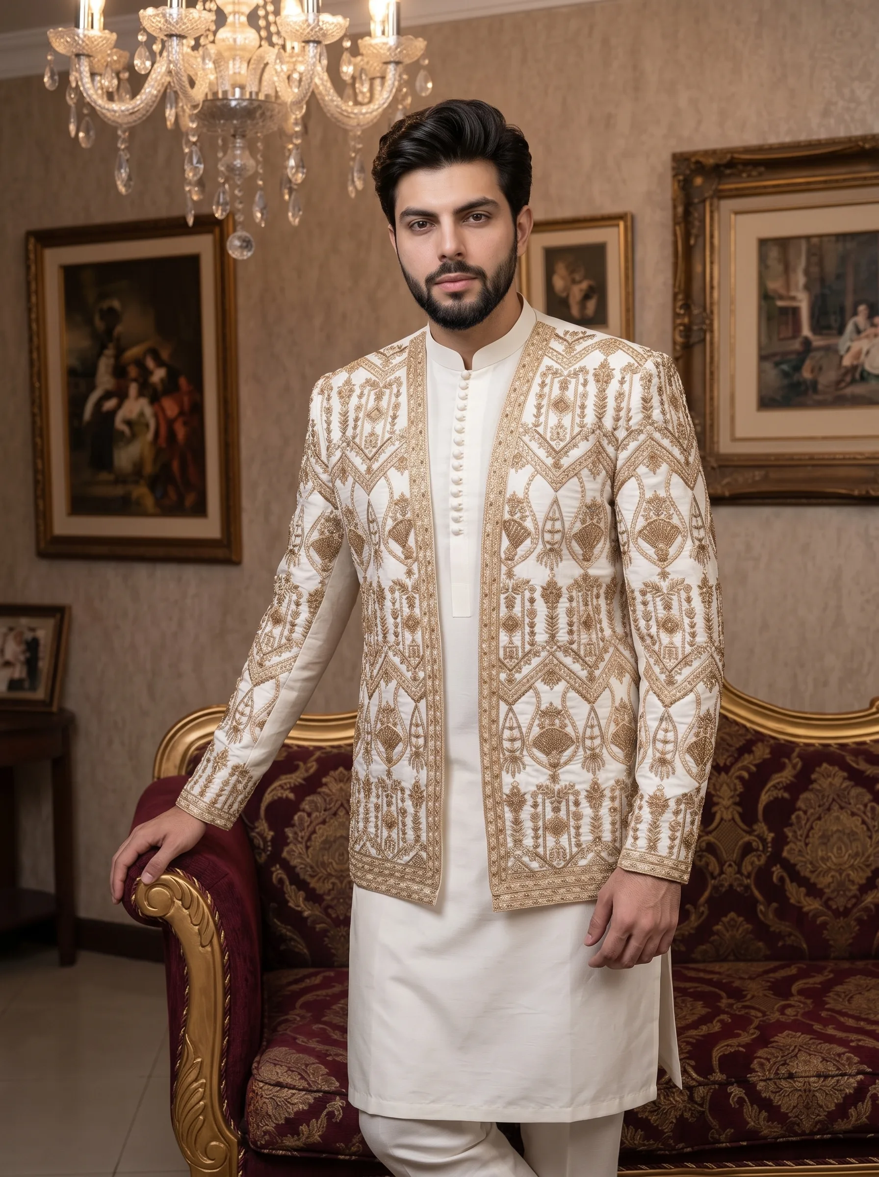 1-2-2.webp Luxurious Handmade Rawsilk Prince Coat with Royal Embroidery - Image 1