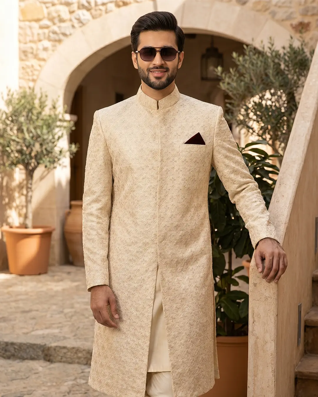 1-6-1.webp Stunning Off White Sherwani with Digital Thread Embroidery - Image 1
