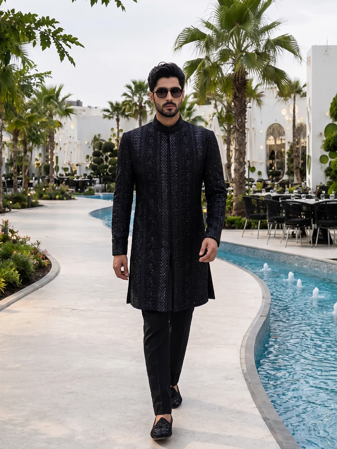 1.webp Black Sherwani Stunning Handmade Digital Thread Embroidery for Men - Image 1