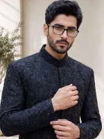 Stunning Black Sherwani with Handmade Digital Thread - Image 5
