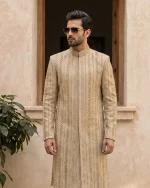 Premium Skin Gold Sherwani with Exquisite Digital Thread & Handmade Embroidery - Image 2