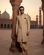 Luxury Champion Gold Sherwani with Premium Digital Thread Embroidery Royal Wedding Wear
