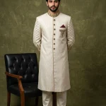 Skinish Grey Jamawar Sherwani Premium Handmade Embroidery