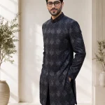 Luxury Black Sherwani with Handmade Digital Thread Embroidery