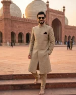 Luxury Champion Gold Sherwani with Premium Digital Thread Embroidery Royal Wedding Wear - Image 3