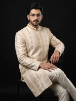 Skin Digital Thread Embroidered Sherwani Premium Handmade - Image 3