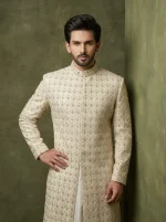 Ivory Embroidered Sherwani for Men Luxury Wedding Groom Wear