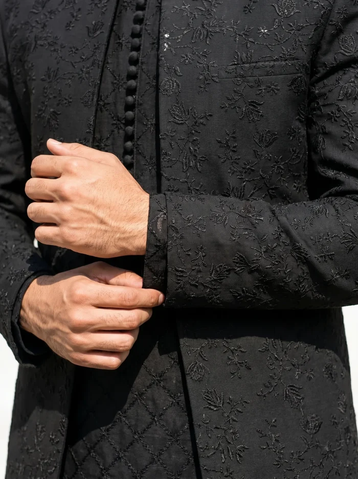 Black Prince Coat Premium Digital Thread Embroidery - Image 2