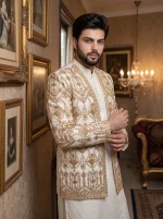Luxurious Handmade Rawsilk Prince Coat with Royal Embroidery - Image 3