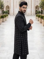 Luxurious Black Sherwani with Digital Thread & Handmade Embroidery - Image 4