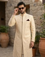 Stunning Off White Sherwani with Digital Thread Embroidery - Image 4
