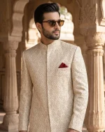 Luxury White Sherwani for Men Royal Digital Thread Embroidery Wedding Outfit - Image 5