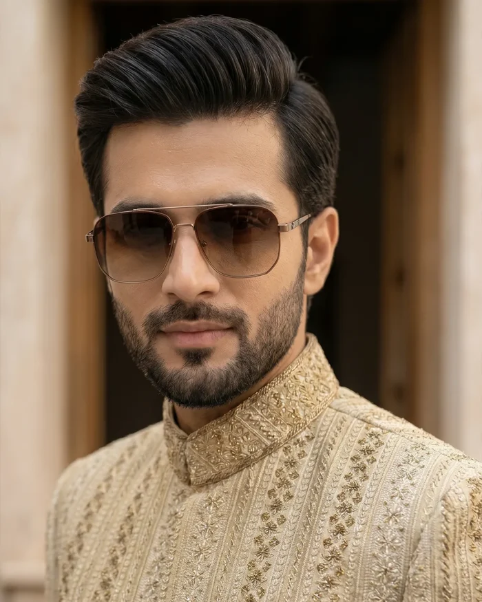 Premium Skin Gold Sherwani with Exquisite Digital Thread & Handmade Embroidery - Image 3