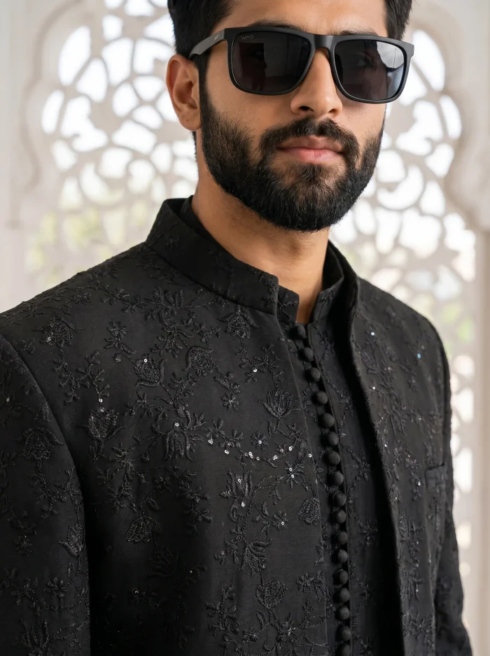 Black Prince Coat Premium Digital Thread Embroidery - Image 4