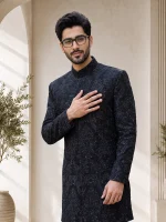 Stunning Black Sherwani with Handmade Digital Thread - Image 4