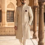 Luxury White Sherwani for Men Royal Digital Thread Embroidery Wedding Outfit