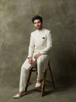 Luxury Off White Sherwani with Digital Thread Embroidery - Image 3