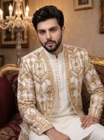 Luxurious Handmade Rawsilk Prince Coat with Royal Embroidery - Image 4
