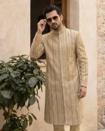 Premium Skin Gold Sherwani with Exquisite Digital Thread & Handmade Embroidery - Image 4