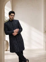 Stunning Black Sherwani with Handmade Digital Thread - Image 3