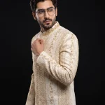 Skin Digital Thread Embroidered Sherwani Premium Handmade Designer Groom Wear 2026