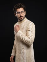 Skin Digital Thread Embroidered Sherwani Premium Handmade