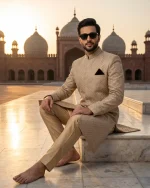 Luxury Champion Gold Sherwani with Premium Digital Thread Embroidery Royal Wedding Wear - Image 5