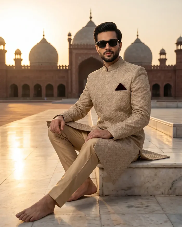 Luxury Champion Gold Sherwani with Premium Digital Thread Embroidery Royal Wedding Wear - Image 5