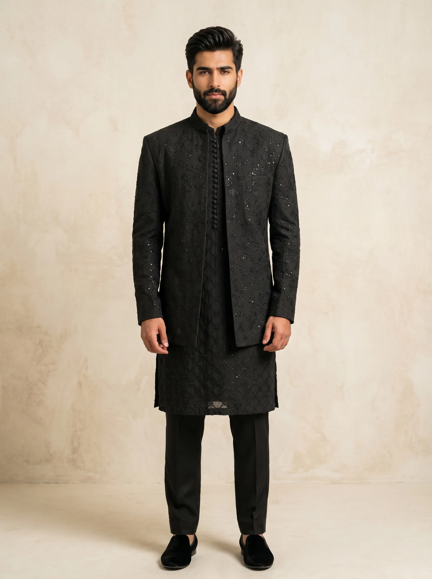 8-1-1.webp Black Prince Coat Premium Digital Thread Embroidery - Image 1