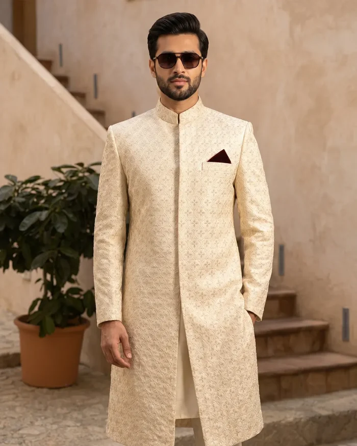 Stunning Off White Sherwani with Digital Thread Embroidery - Image 5