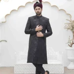 Luxury Black Sherwani with Digital Thread Embroidery Elegant Groom Wear