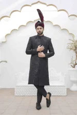 Luxury Black Sherwani with Digital Thread Embroidery Elegant Groom Wear