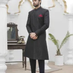 Black Sherwani Stunning Digital Thread Embroidery for Men