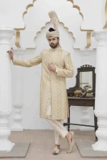 Skin Gold Sherwani Luxury Digital Thread & Handmade Embroidery