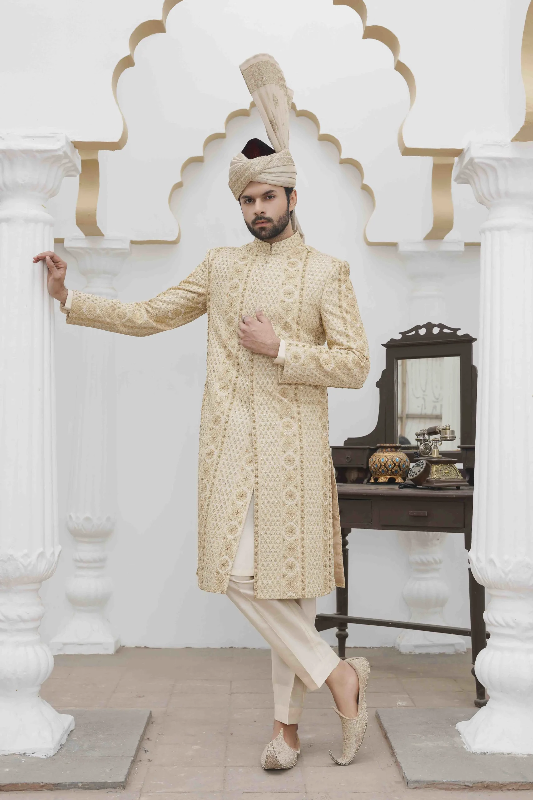 DSC01566-scaled-1.webp Skin Gold Sherwani Luxury Digital Thread & Handmade Embroidery - Image 1