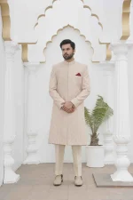 Premium Skin Colour Sherwani Stunning Digital Thread Embroidery for Men