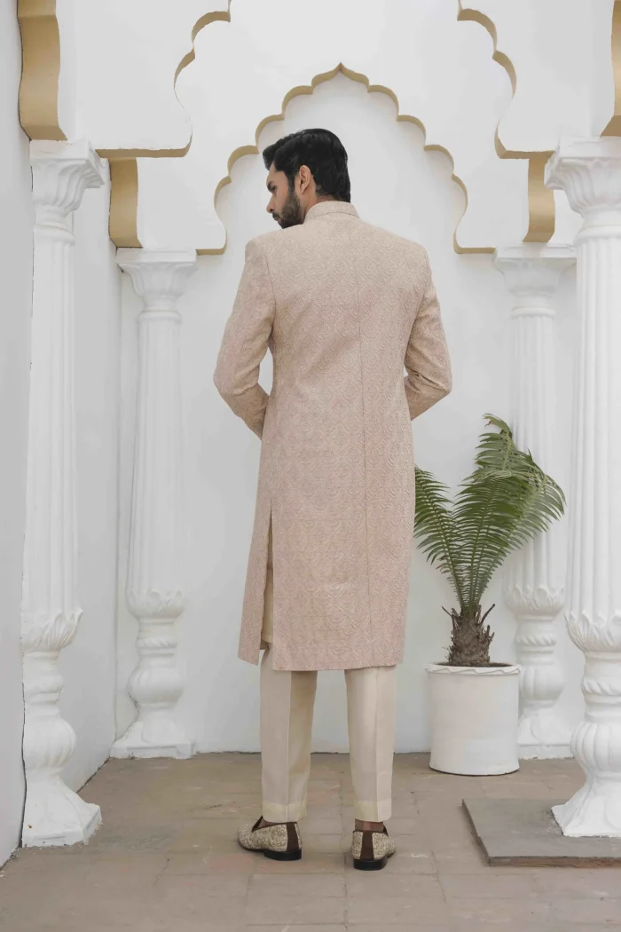 Premium Skin Colour Sherwani Stunning Digital Thread Embroidery for Men - Image 2
