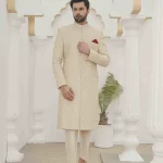 Stunning Skin Colour Sherwani with Digital Thread Embroidery
