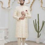 Off White Sherwani Exclusive Digital Thread Embroidery for Men