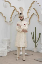 Off White Sherwani Exclusive Digital Thread Embroidery for Men - Image 3