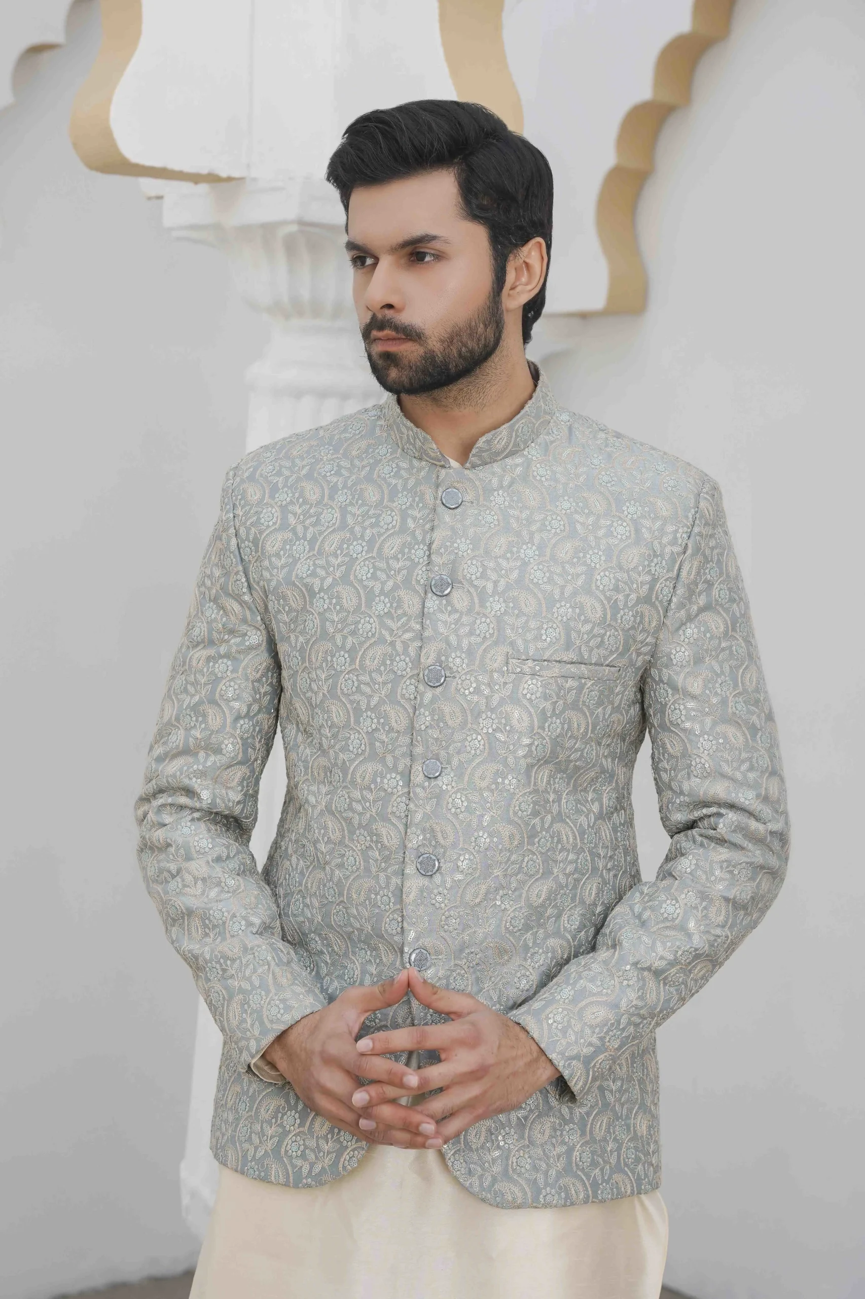 DSC01724-scaled-1.webp Luxury Ice Blue Prince Coat with Digital Thread Embroidery - Image 1