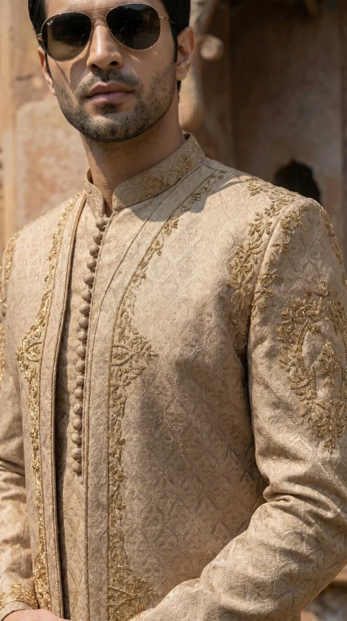 Premium Champion Gold Jamawar Prince Coat - Image 2