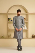 Grey Prince Coat Premium Digital Thread Embroidery for Men