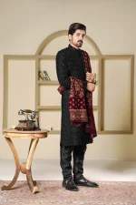 Black Sherwani Stunning Digital Thread Embroidery for a Royal Look