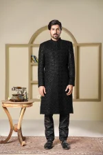 Black Sherwani Stunning Digital Thread Embroidery for a Royal Look - Image 2