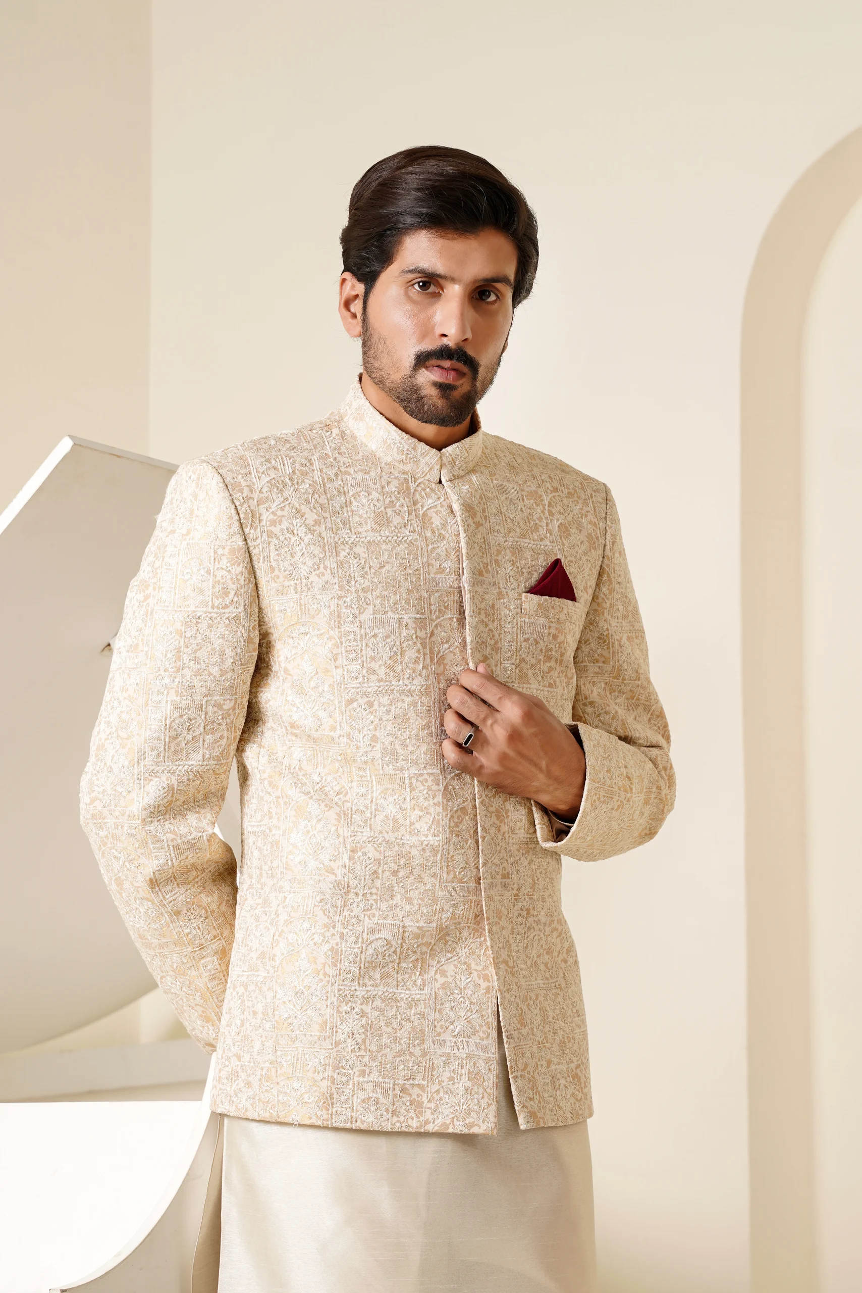 SKP05468-scaled-1.webp Stunning Off White Prince Coat Premium Digital Thread Embroidery - Image 1